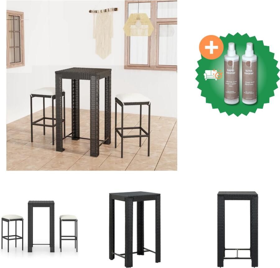 VidaXL Barset Vierkante bartafel 60.5 x 60.5 x 110.5 cm Set van 2 barkrukken PE-rattan en gepoedercoat staal Kleur- zwart Tuinset Inclusief Onderhoudsset
