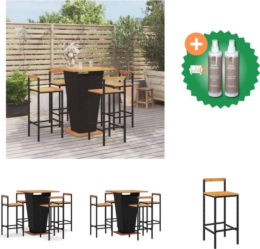 VidaXL Barstoel Rattan Zwart 40x44x100 cm Ingebouwde voetensteun Tuinset Inclusief Onderhoudsset