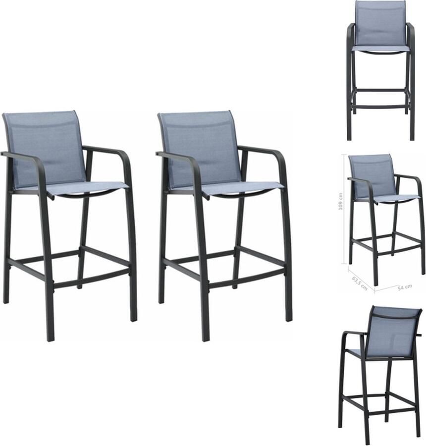 VidaXL Barstoelen set van 2 grijs 54x63.5x109cm textileen staal Tuinstoel