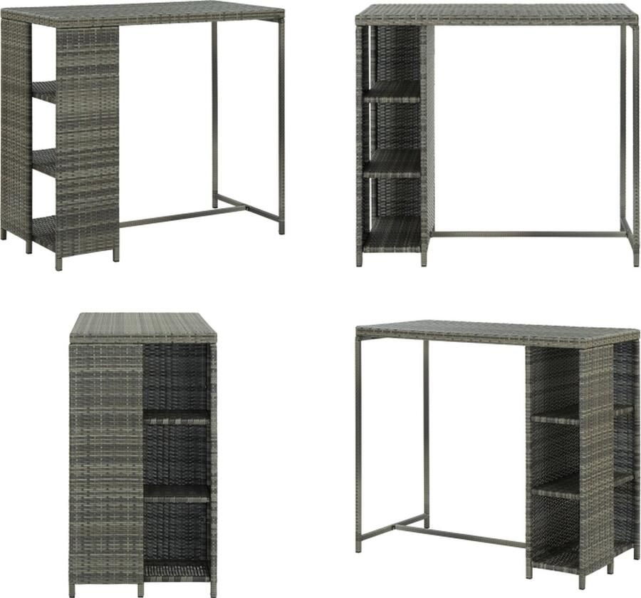 VidaXL Bartafel met opbergrek 120x60x110 cm poly rattan grijs Bartafel Bartafels Tuintafel Tuintafels