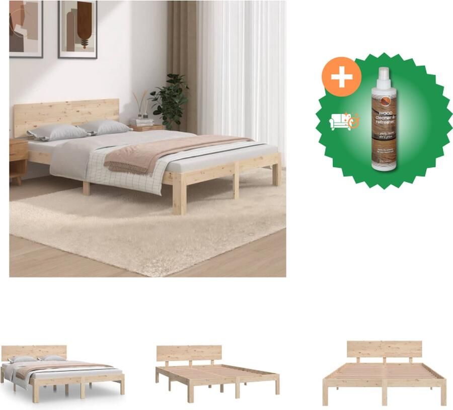 VidaXL Bedframe massief hout 135x190 cm 4FT6 Double Bed Inclusief Houtreiniger en verfrisser