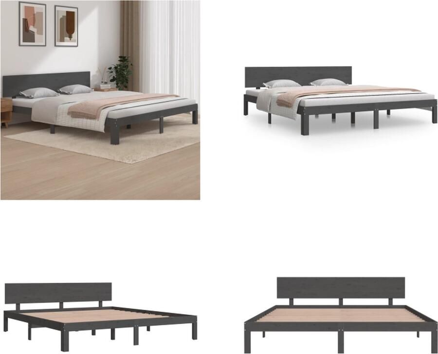 VidaXL Bedframe massief hout grijs 180x200 cm 6FT Super King Bedframe Bedframes Bed Bedbodem