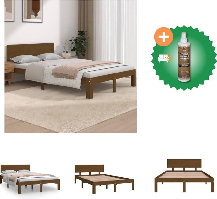 VidaXL Bedframe massief hout honingbruin 120x190 cm 4FT Small Double Bed Inclusief Houtreiniger en verfrisser