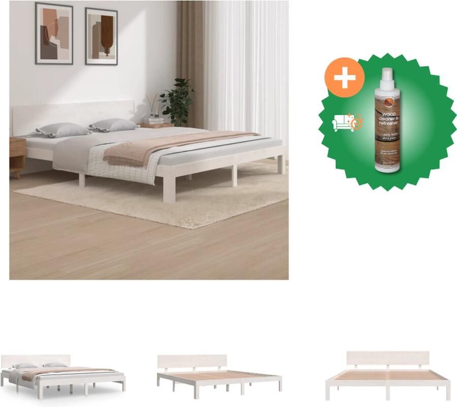 VidaXL Bedframe massief hout wit 180x200 cm 6FT Super King Bed Inclusief Houtreiniger en verfrisser
