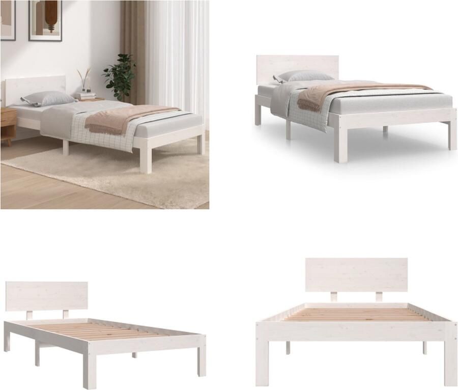 VidaXL Bedframe massief hout wit 90x190 cm 3FT Single Bedframe Bedframes Bed Bedbodem