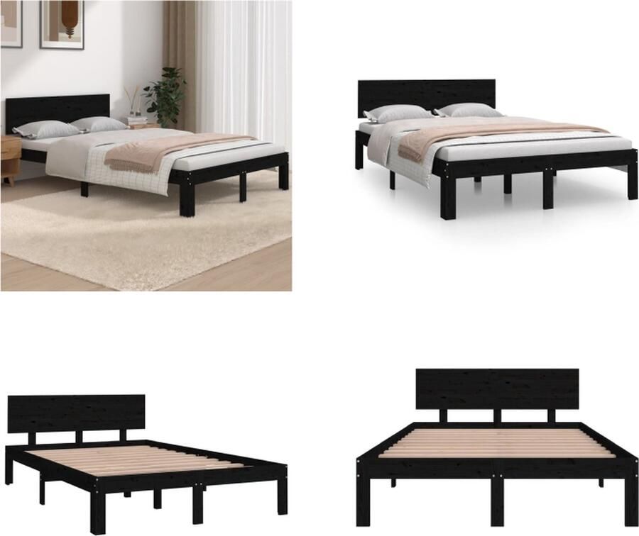 VidaXL Bedframe massief hout zwart 120x190 cm 4FT Small Double Bedframe Bedframes Bed Bedbodem