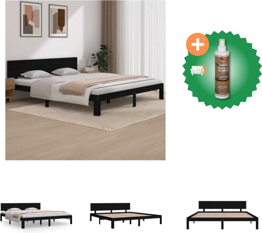 VidaXL Bedframe massief hout zwart 180x200 cm 6FT Super King Bed Inclusief Houtreiniger en verfrisser