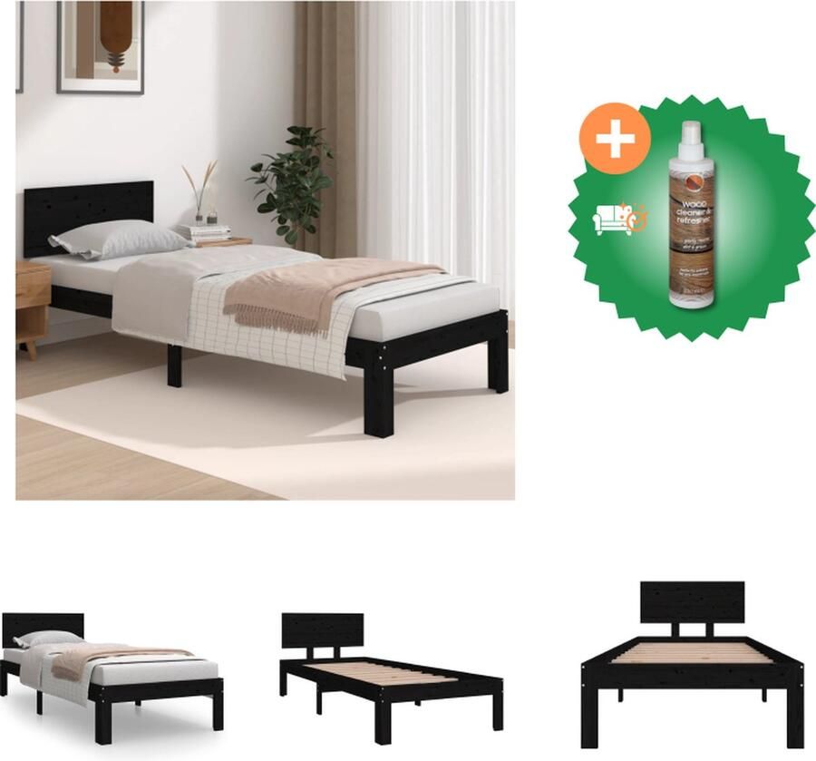 VidaXL Bedframe massief hout zwart 75x190 cm 2FT6 Small Single Bed Inclusief Houtreiniger en verfrisser