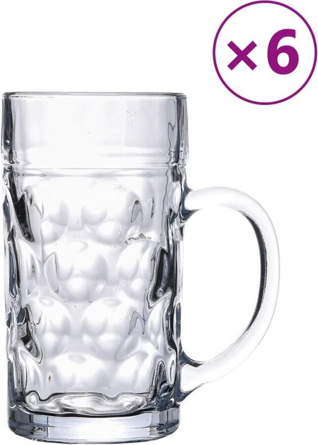 VidaXL Bierpullen met handvat 6 st 1000 ml glas