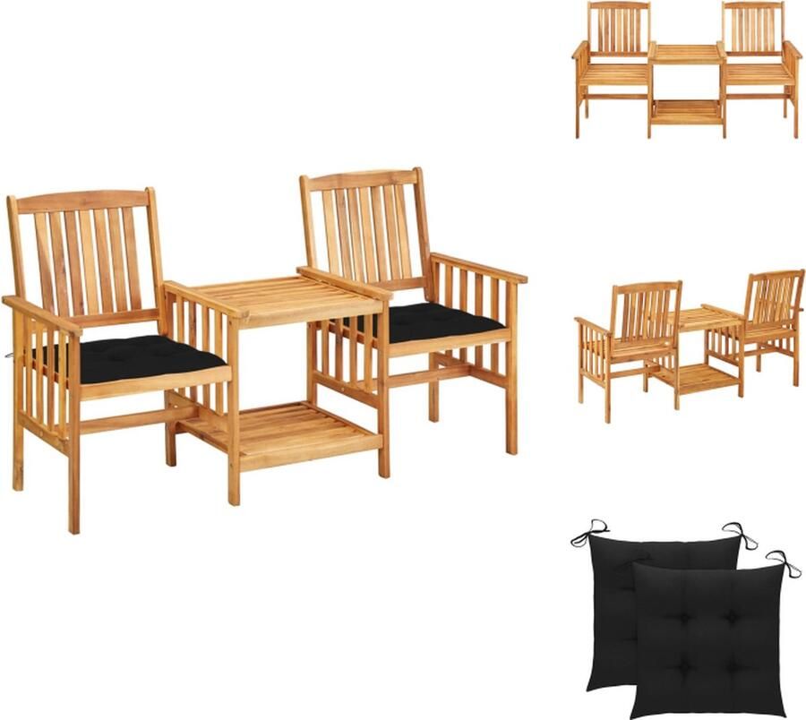 VidaXL Bistroset Acaciahout 159 x 61 x 92 cm Zwarte kussens Tuinset