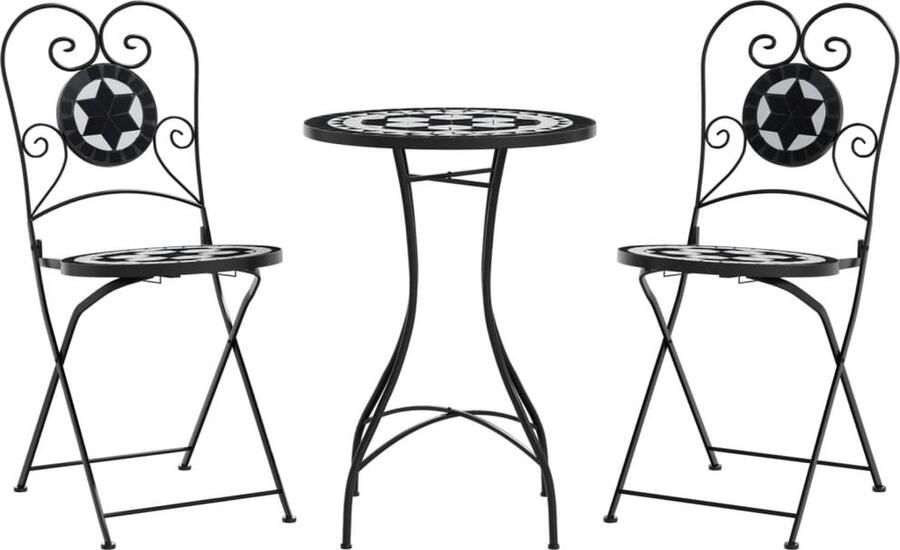 VidaXL Bistroset mozaïek ijzer en keramiek zwart en wit