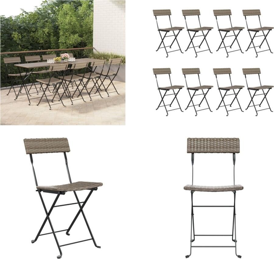 VidaXL Bistrostoelen 8 st inklapbaar poly rattan en staal grijs Inklapbare Bistrostoel Inklapbare Bistrostoelen Bistrostoel Tuinmeubel