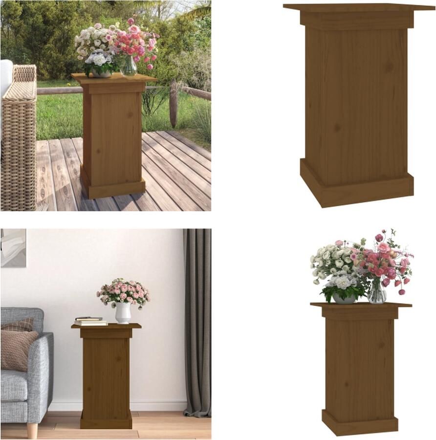 VidaXL -Bloemenstandaard-40x40x60-cm-massief-grenenhout-honingbruin Plantenstandaard Plantenstandaards Pilaar Bloemenrek