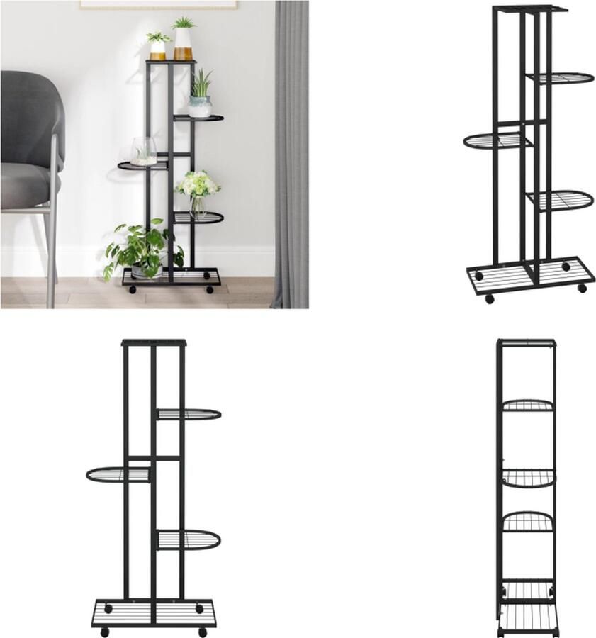 VidaXL Bloemenstandaard met wielen 5-laags 44x23x100 cm ijzer zwart Bloemenstandaard Bloemenstandaards Plantenstandaard Bloemenbak