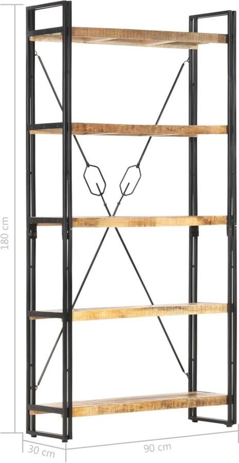VidaXL -Boekenkast-met-5-schappen-90x30x180-cm-massief-mangohout