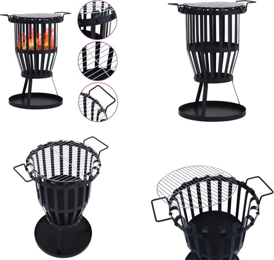 VidaXL Buiten vuurplaats met barbecuerooster 47-5 cm staal Vuurkorf Vuurkorven Vuurschaal Vuurschalen