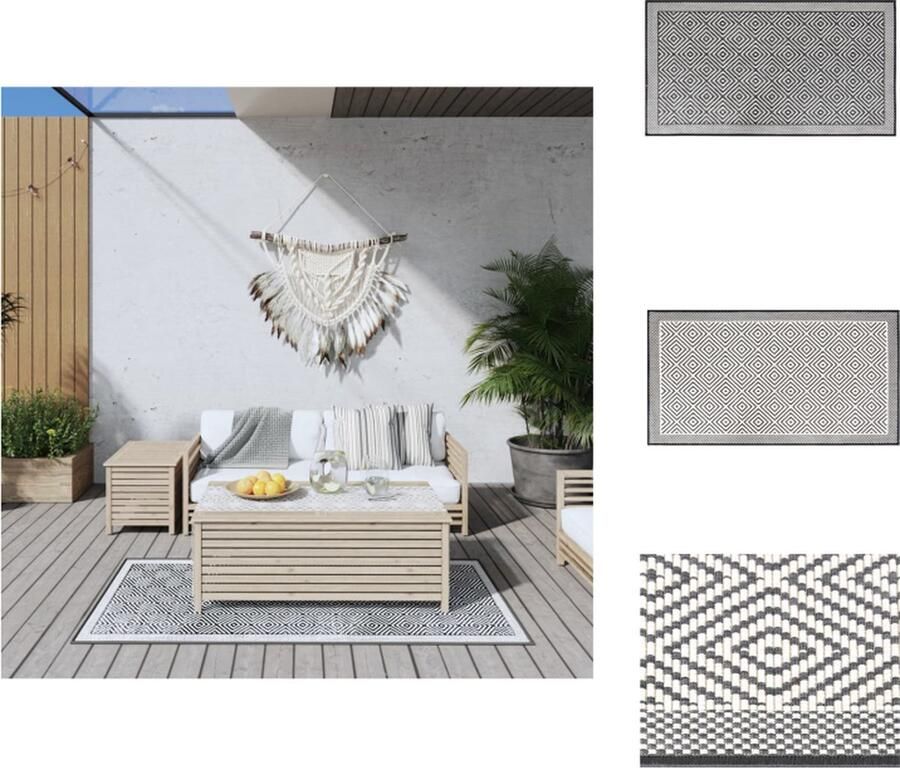 VidaXL Buitentapijt Omkeerbaar Duurzaam UV-gecoat Geschikt voor binnen en buiten Eenvoudig schoon te maken Grijs-wit 80 x 150 cm 100% PP Buitenkeuken