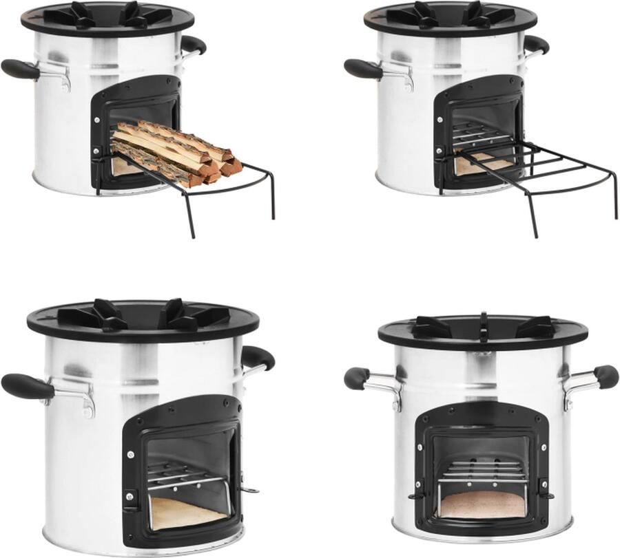 VidaXL Camping houtkachel 45-5x33x25-5 cm roestvrij staal zilverkleur Campingfornuis Campingfornuizen Houtkachel Terrasverwarmer