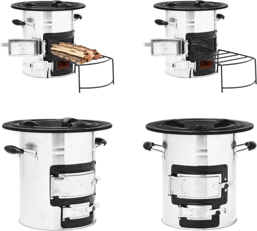 VidaXL Camping houtkachel 51-5x35x30-5 cm roestvrij staal zilverkleur Campingfornuis Campingfornuizen Houtkachel Terrasverwarmer