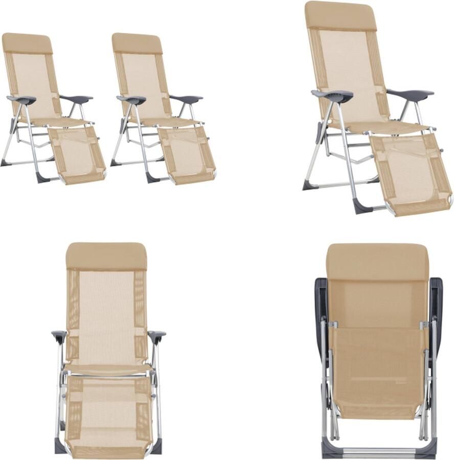 VidaXL Campingstoelen met voetensteun 2 st inklapbaar textileen crème Campingstoel Campingstoelen Tuinstoel Standenstoel