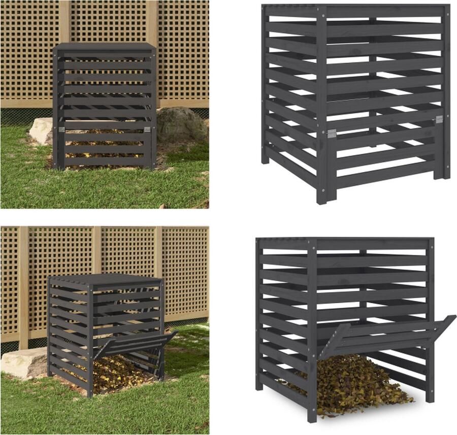 VidaXL Compostbak 82-5x82-5x99-5 cm massief grenenhout grijs Compostbak Compostbakken Composter Tuincompostbak
