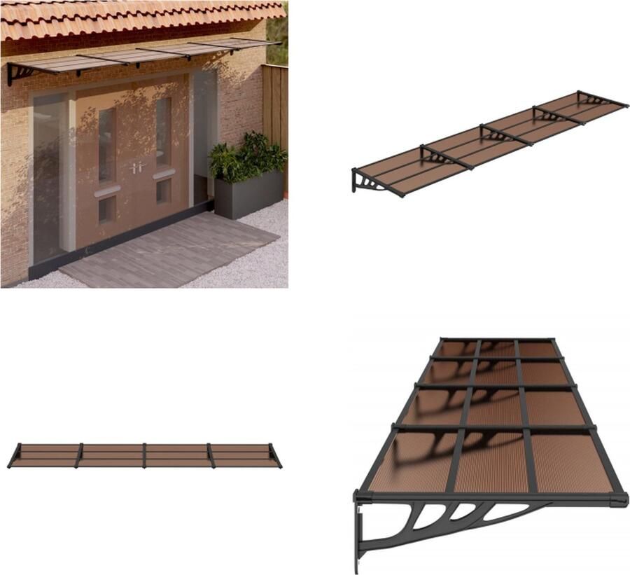 VidaXL Deurluifel 396x90 cm polycarbonaat zwart Deurluifel Deurluifels Afdak Voordeur Luifel Voordeur