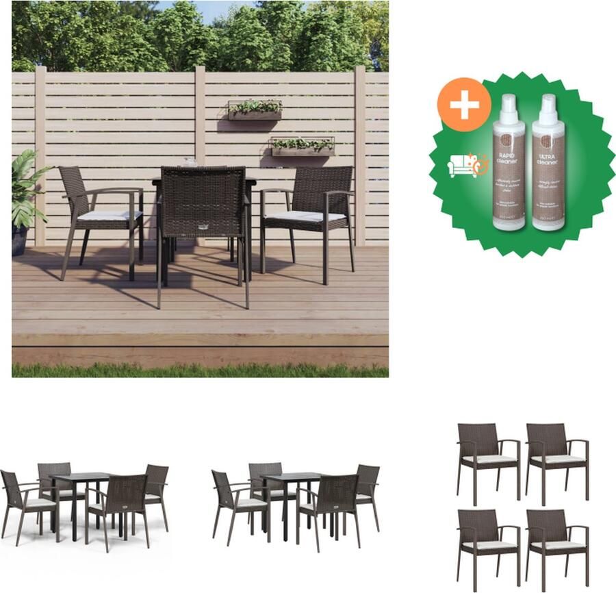 VidaXL Eethoek bruin PE-rattan 56.5 x 57 x 83 cm Stabiel frame Gehard glazen tafelblad Comfortabel zitkussen Draagvermogen- 110 kg Tuinset Inclusief Onderhoudsset