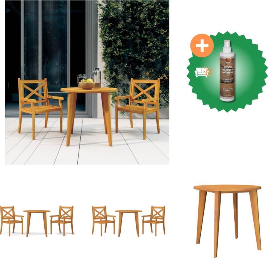 VidaXL Eethoek Massief Acaciahout Tuintafel 85 x 75 cm Stoel 54 x 55 x 90 cm Tuinset Inclusief Houtreiniger en verfrisser