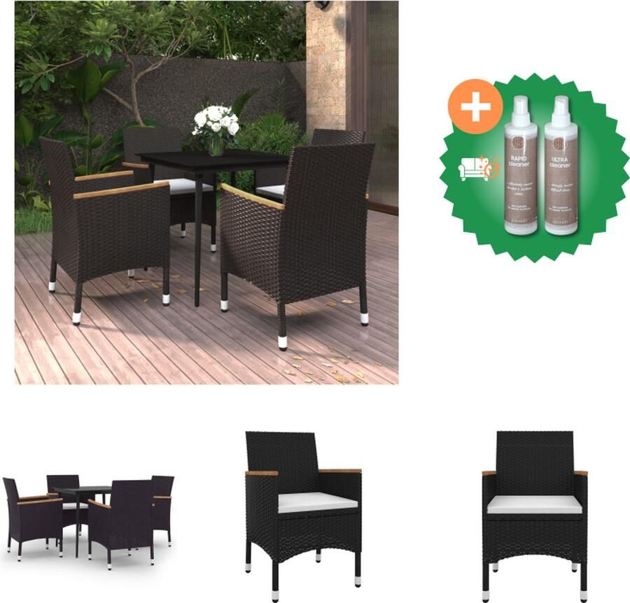 VidaXL Eethoek PE-rattan 80x80x74 cm zwart Tuinset Inclusief Onderhoudsset