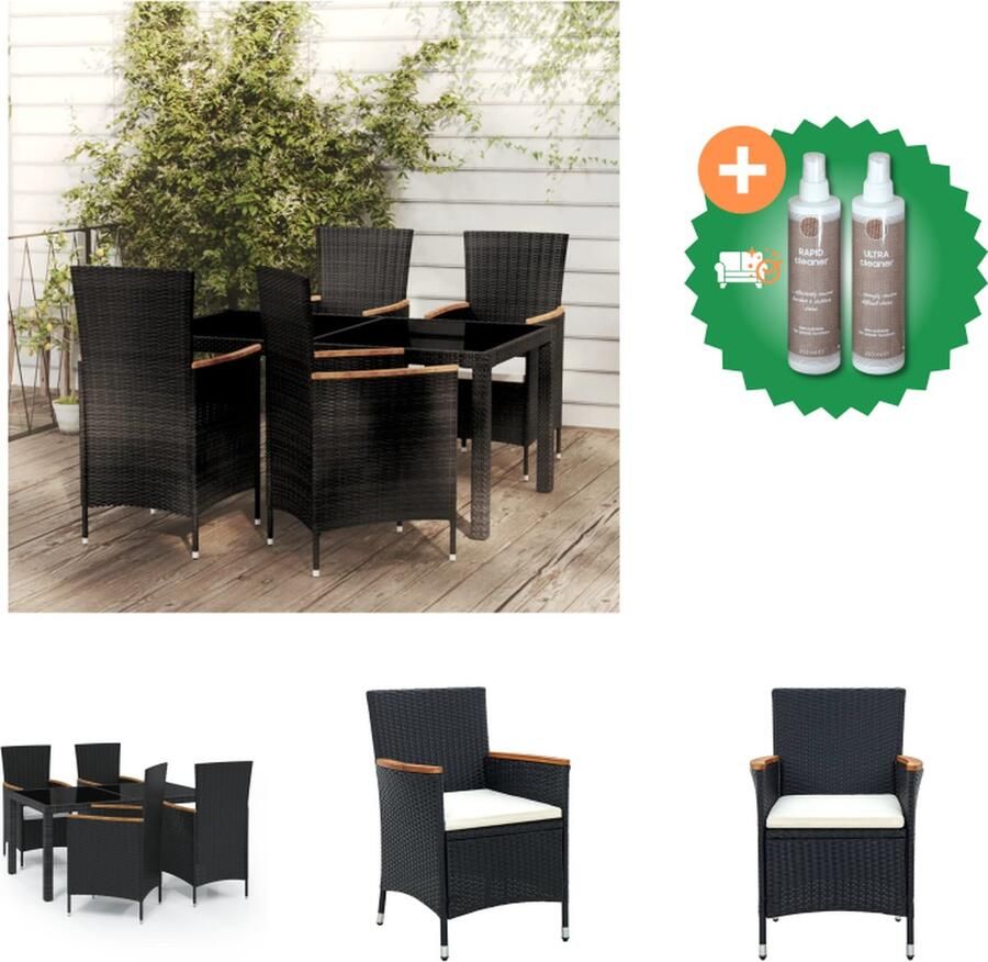 VidaXL Eethoek Tuinset 150x90x75 cm Zwart Poly Rattan Staal Glas Tuinset Inclusief Onderhoudsset