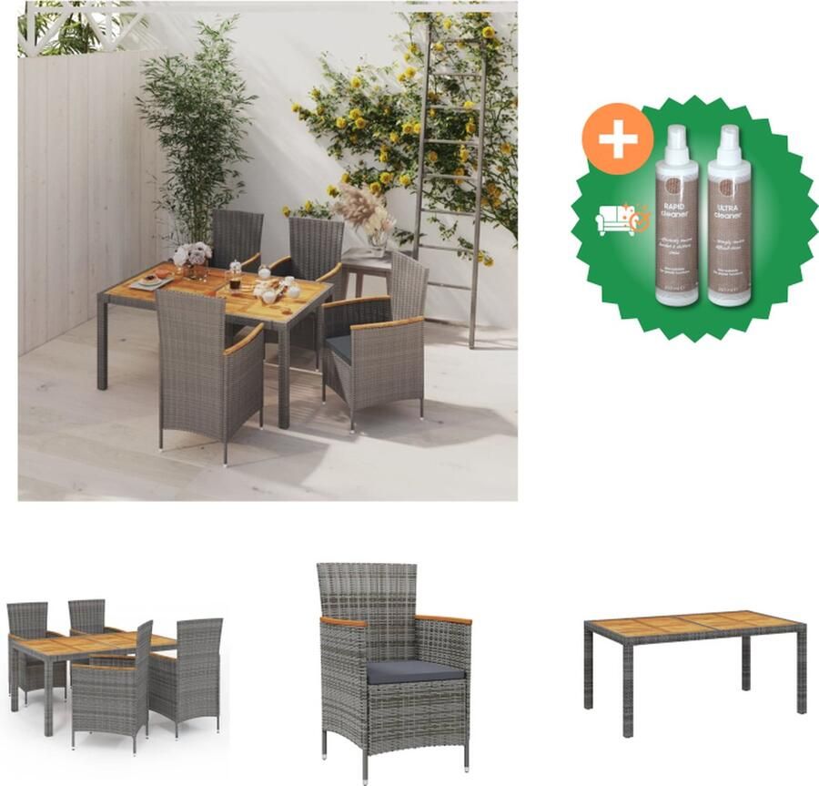 VidaXL Eethoek Tuinset Grijs 150x90x75 cm PE-rattan Gepoedercoat staal Tuinset Inclusief Onderhoudsset