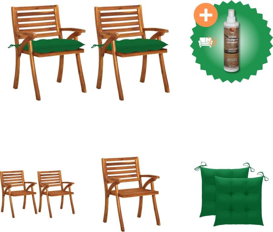 VidaXL Eetkamerstoelen Massief Acaciahout 59 x 59 x 87 cm Groene Kussens Tuinstoel Inclusief Houtreiniger en verfrisser
