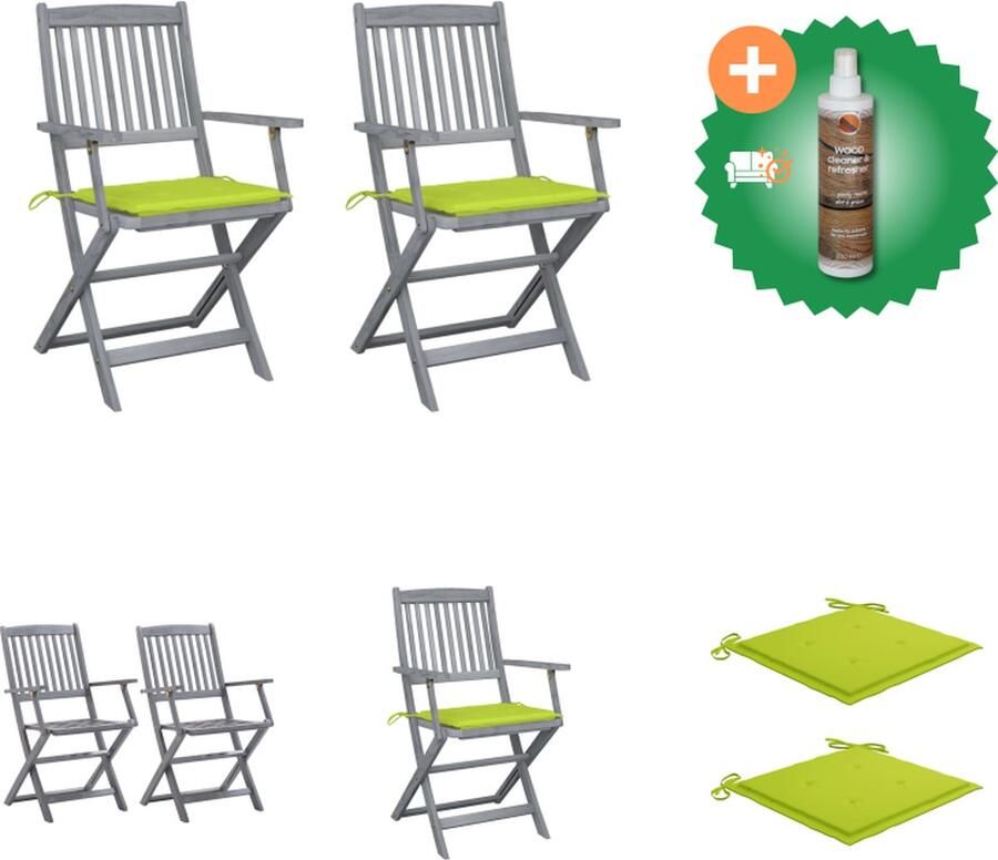 VidaXL Eetstoelen Massief Acaciahout Klapstoel met kussens Heldergroen 54x57x91cm Tuinstoel Inclusief Houtreiniger en verfrisser