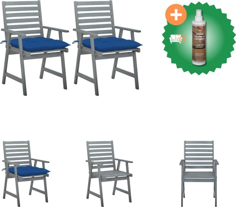 VidaXL Eetstoelen Set Buiten Acaciahout Met Kussens 56x62x92 cm Blauw Tuinstoel Inclusief Houtreiniger en verfrisser