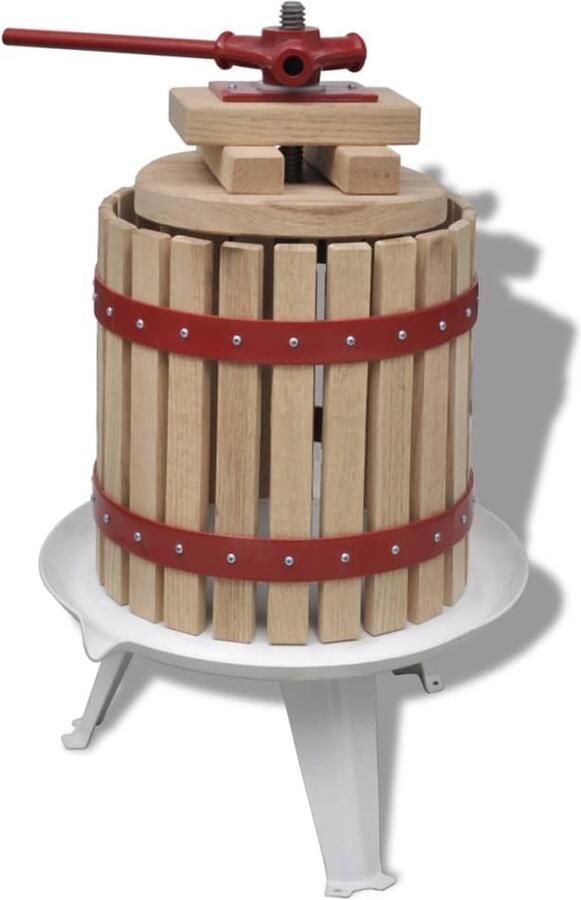 VidaXL Fruit- en wijnpers 12L Eikenhouten vat Roestbestendig Gietijzeren hardware Eenvoudig te monteren Citruspers (handmatig)
