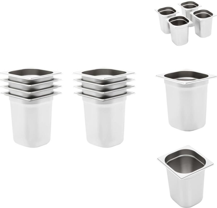 VidaXL Gastronormbakken GN 1 6 176 x 162 x 200 mm Roestvrij staal 3.4 L 8 delig Gastronormbak