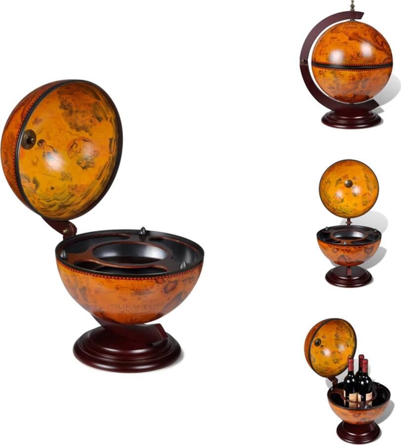 VidaXL Globebar Replica Zeekaarten Antieke Frescos Eucalyptushout 38x33x48 cm Wijnrek