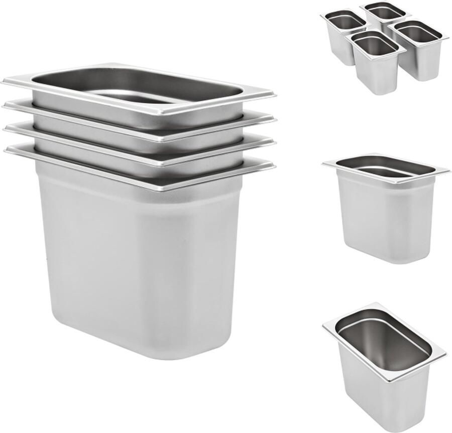 VidaXL GN Stapelbare Gastronormbakken 265 x 162 x 200 mm Roestvrij Staal Gastronormbak
