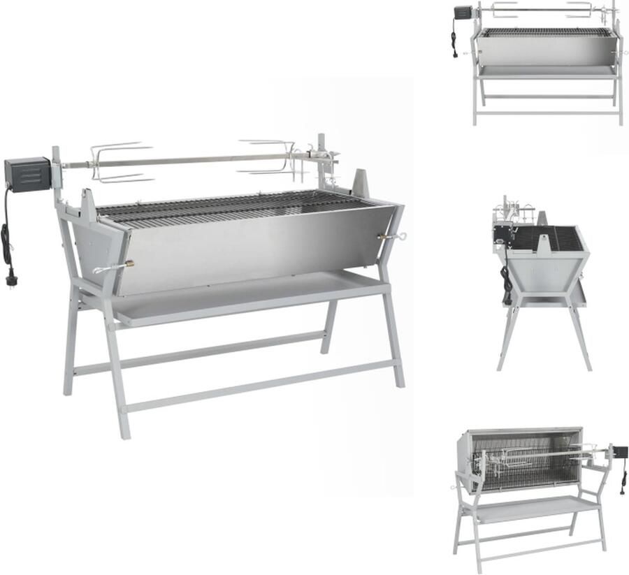 VidaXL Grill Rotis 132 x 55 x 98 cm Verstelbaar draaispit Gelijkmatige warmteafvoer Elektrische motor Hittebestendig gepoedercoat staal Draaispit