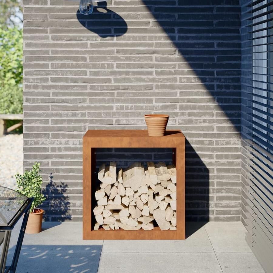 VidaXL Haardhoutrek 60x40x60 cm cortenstaal