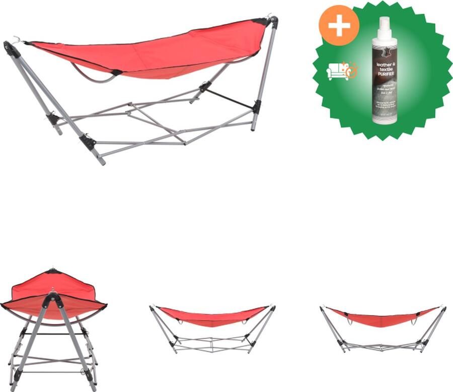 VidaXL Hangmat met inklapbare standaard rood Hangmat Inclusief Reiniger
