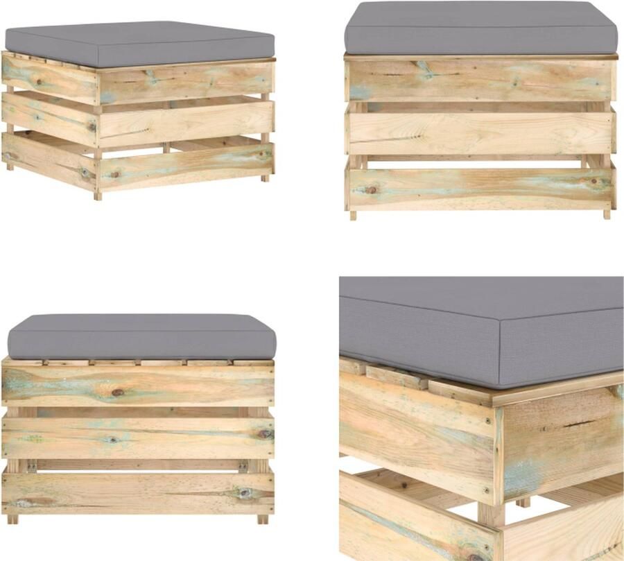 VidaXL Hocker sectioneel met kussen groen geïmpregneerd hout Hocker Hockers Poef Poefs