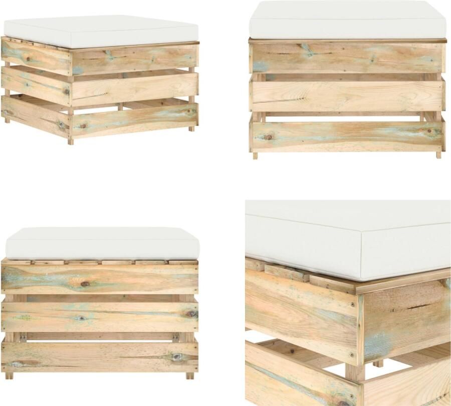 VidaXL Hocker sectioneel met kussen groen geïmpregneerd hout Hocker Hockers Poef Poefs