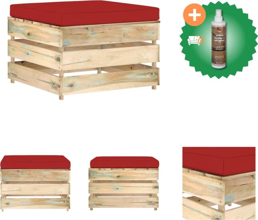 VidaXL Houten Voetenbank 60x62x37 cm Grenenhout Groen Geïmpregneerd Tuinbank Inclusief Houtreiniger en verfrisser