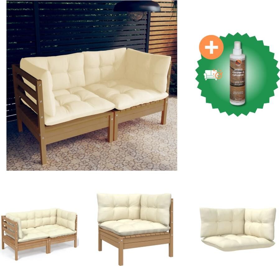 VidaXL Hoekbank 2 zitsbank 63.5x63.5x62.5cm Grenenhout Honingbruin Loungebank Inclusief Houtreiniger en verfrisser
