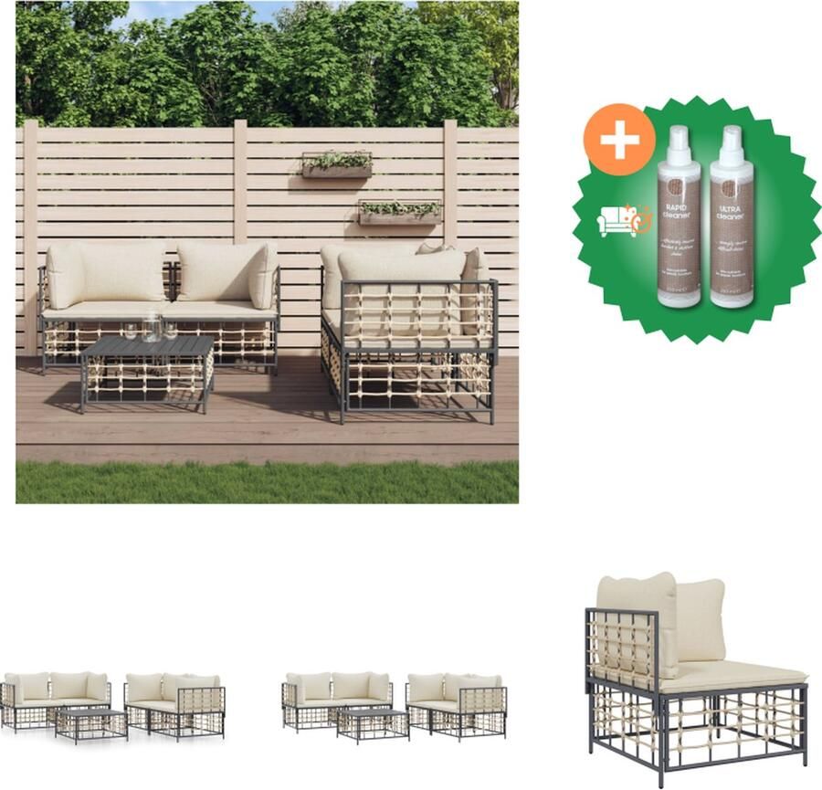 VidaXL 5 delige Loungeset met kussens poly rattan antracietkleurig Loungebank Inclusief Onderhoudsset