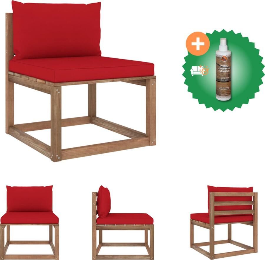 VidaXL Hoekbank Geïmpregneerd Grenenhout 60 x 64 x 70 cm Incl Kussens Bruin Rood Loungebank Inclusief Houtreiniger en verfrisser