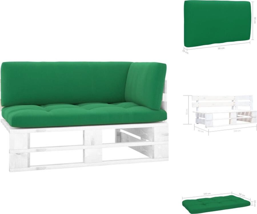 VidaXL Hoekbank Pallet 110 x 65 x 55 cm Grenenhout Groen kussen Tuinbank