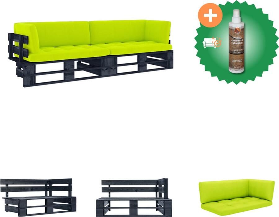 VidaXL Hoekbank Pallet 110 x 65 x 55 cm Grenenhout Helder groene kussens Tuinset Inclusief Houtreiniger en verfrisser