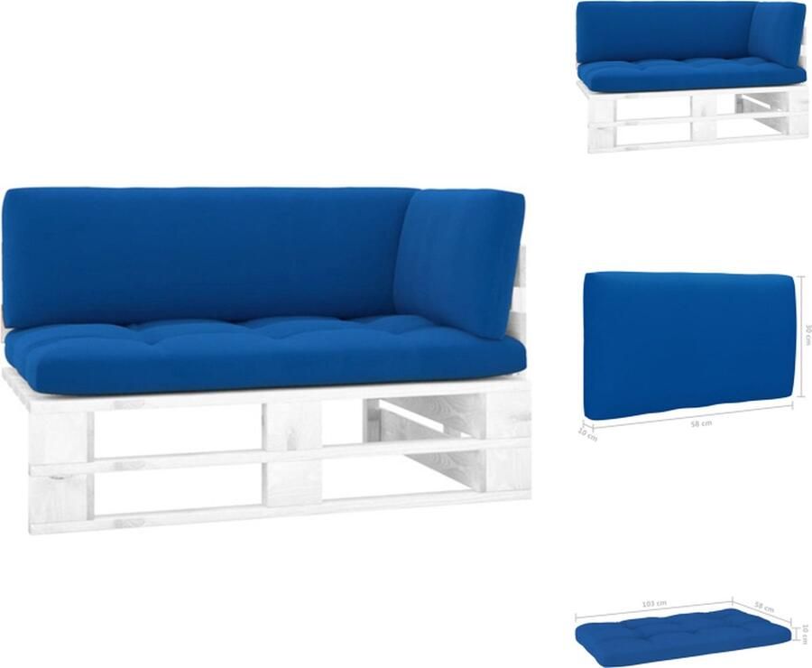 VidaXL Hoekbank Pallet Grenenhout 110x65x55 cm Koningsblauwe Kussens Tuinbank